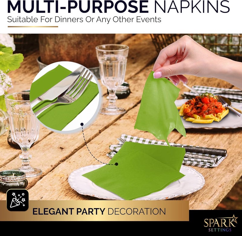 Amcrate 100 Pack Kiwi Green Beverage Napkins, Big Party Pack, 2 Ply, Ideal for Wedding, Party, Birthday, Dinner, Lunch, Cocktails. (5” x 5”) by - Image 5